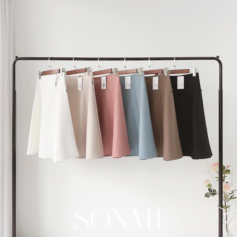 Chân Váy Xòe Dài Chữ A Công Sở Nữ Cạp Cao SONMI Hàn Quốc Thiết Kế Cao Cấp Co Giãn 2 Lớp Màu Trắng Đen Be Kem Xanh Hồng Nâu EMILLIA LILY Women