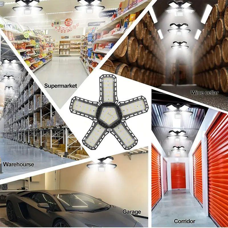 LED Garage Light Bulb, Super Bright LED Shop Light With 5 Adjustable Panels, E26/E27 Screw Socket Deformable LED Ceiling Light 8