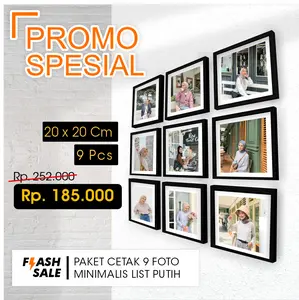 PAKET 9 PCS CETAK FOTO 8R BINGKAI 20X20CM FRAME HITAM LIST PUTIH AESHTETIC