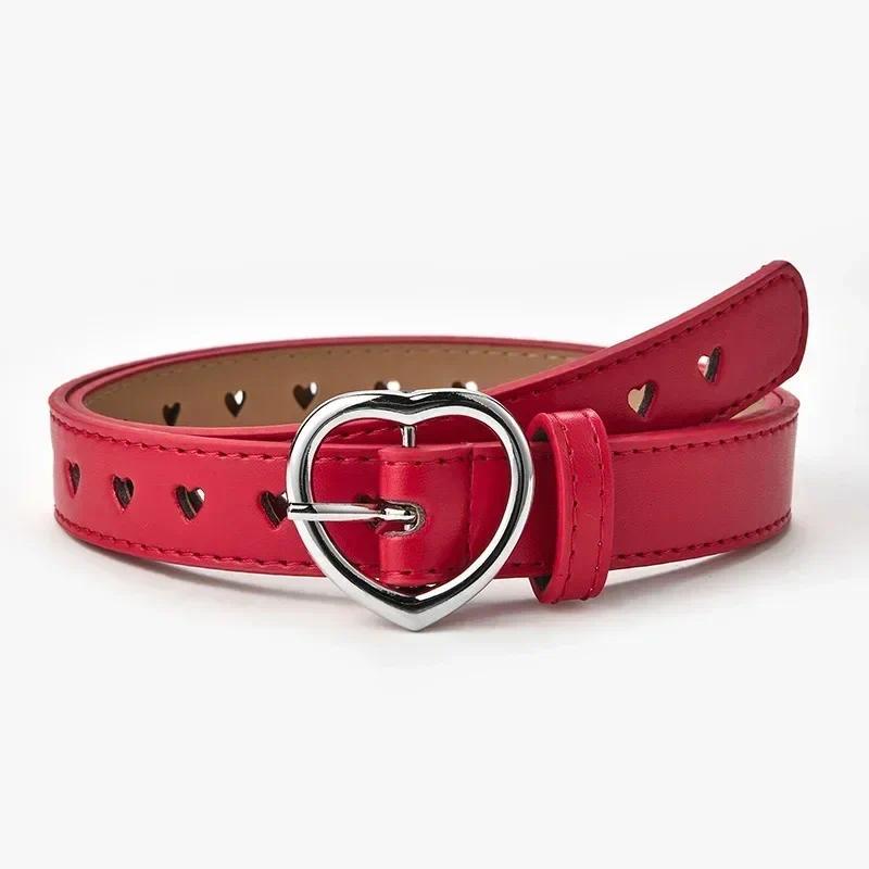Minimalist heart belt, full hole versatile denim belt, thin pink small belt, women's style, spicy girl design, niche 6