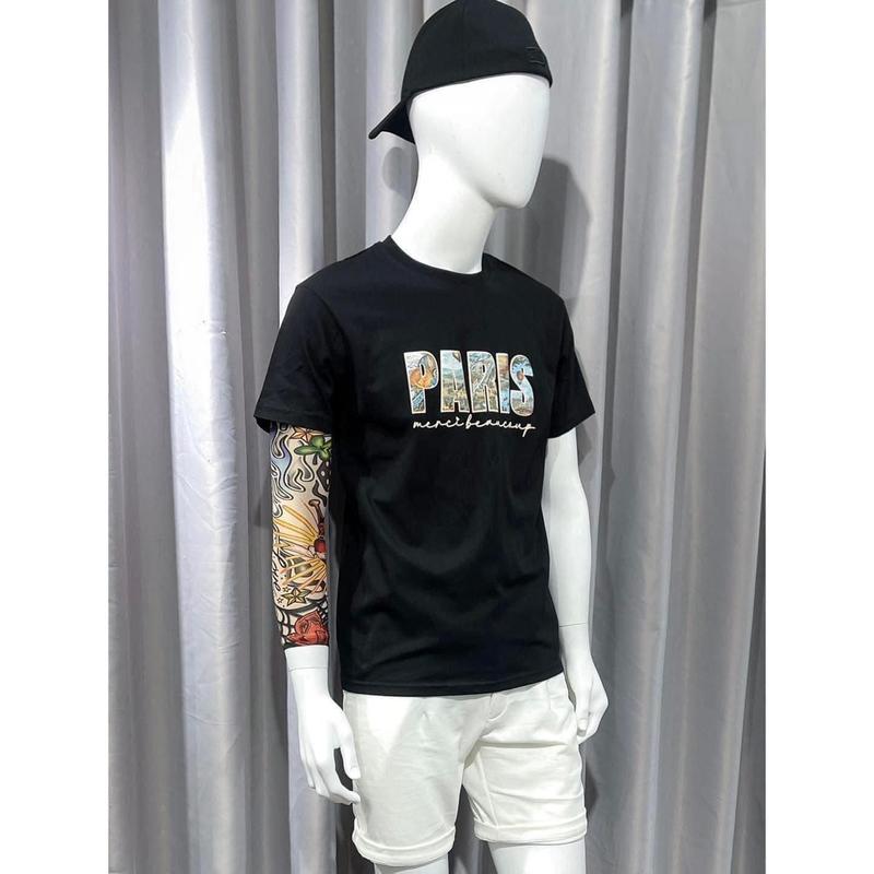  Áo Thun nam in chữ paris Menswear Cổ Tròn 