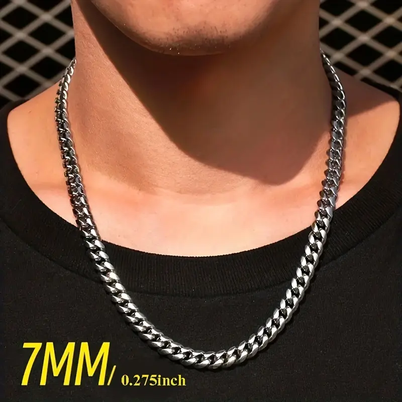 Titanium Steel Cuban Chain Necklace - 1pc Stainless Steel Trendy Fashion Accessories - Father's Day Gift 5