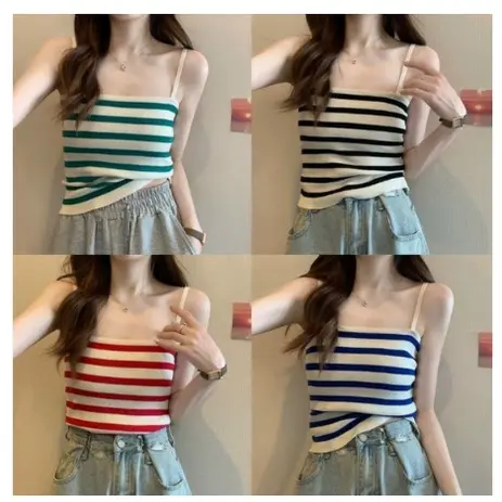 Áo 2 Dây Nữ - Croptop Thun Len Kẻ Ngang siêu đẹp hai Women Sọc Sọc Kẻ Kem Sen