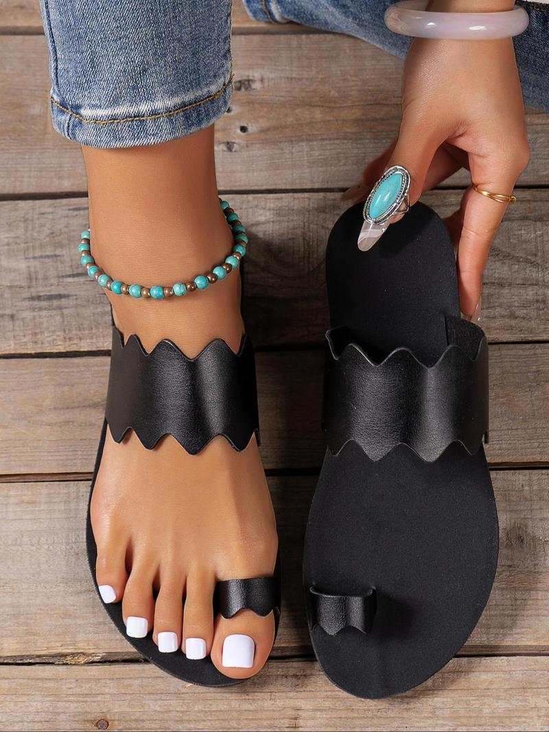 Product Introduction of Women's Simple Plain Round Toe Flat Sandals, Fashionable Comfortable Beach Sandals, Casual Versatile Shoes for Indoor and Outdoor Wear 10