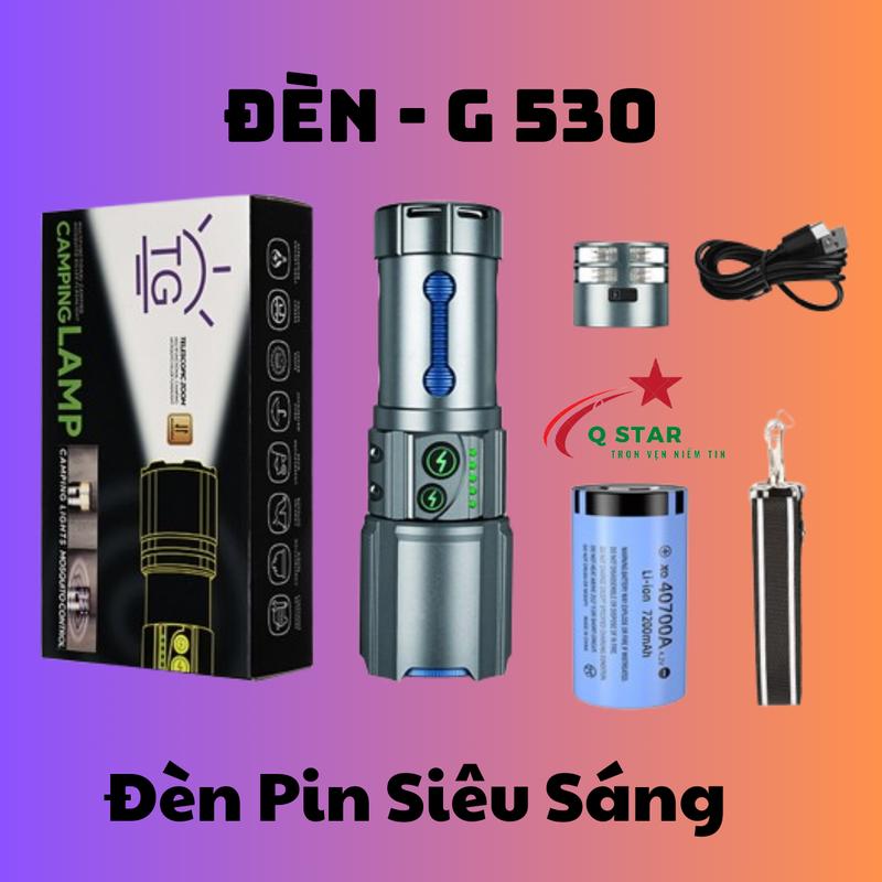 Đèn Pin Cầm Tay Siêu Sáng Chiếu Gần Zoom Xa G530 Nội Địa Led 80W Có Sáng Tubor Trang Bị Thêm Đuôi Cob Led 2 Chế Độ