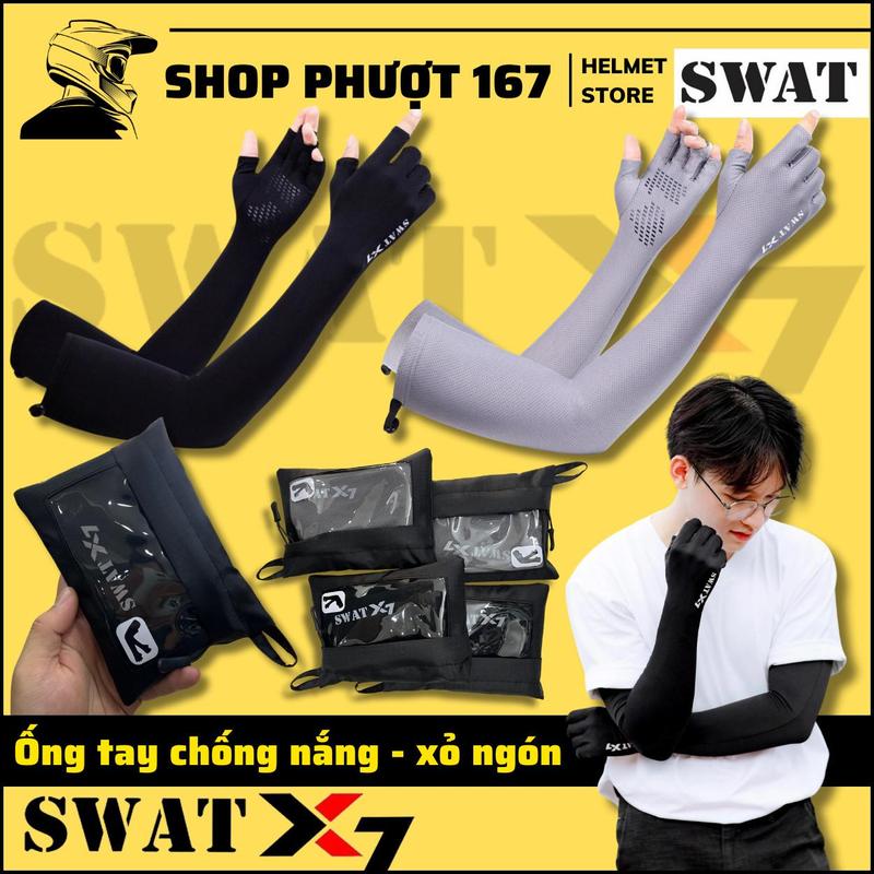  Găng Tay Chống Nắng Nam Nữ Dài SWAT X7 Xỏ Hở 5 Ngón Chống Tia UV Mùa Hè Có Vân Chống Trượt Chống Trơn Thun Sport 