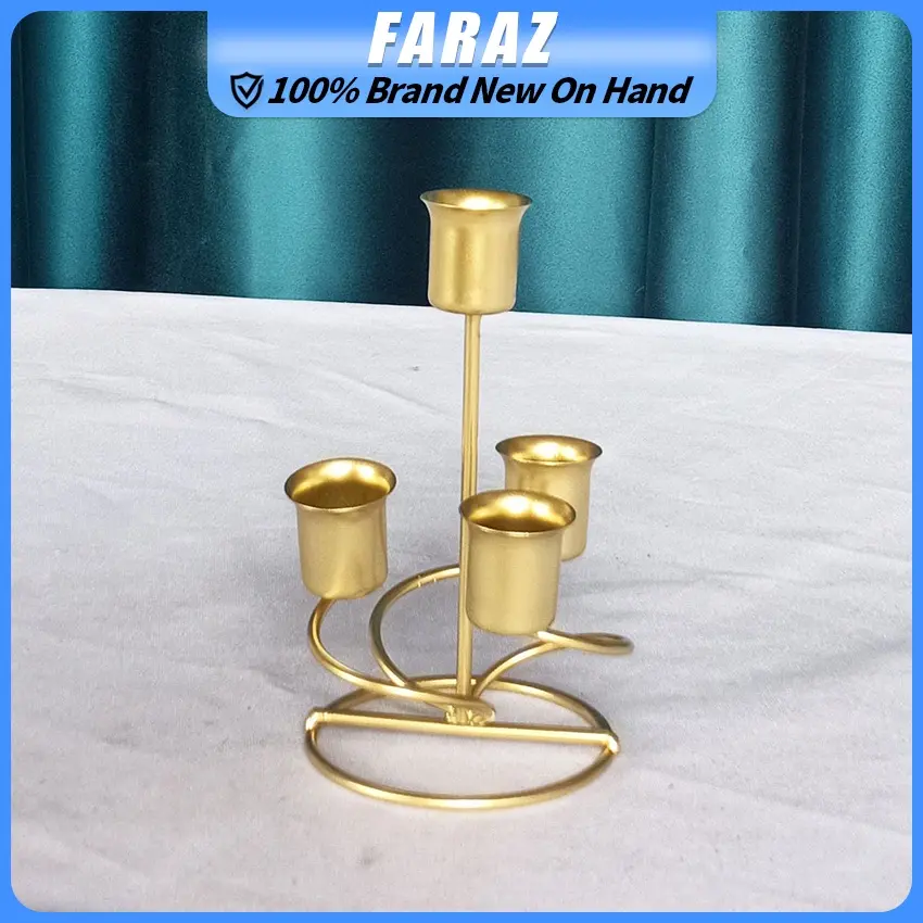 1/4 Heads Metal Candle Stick Holder Golden Candle Holder for Table Home Decoration Supplies