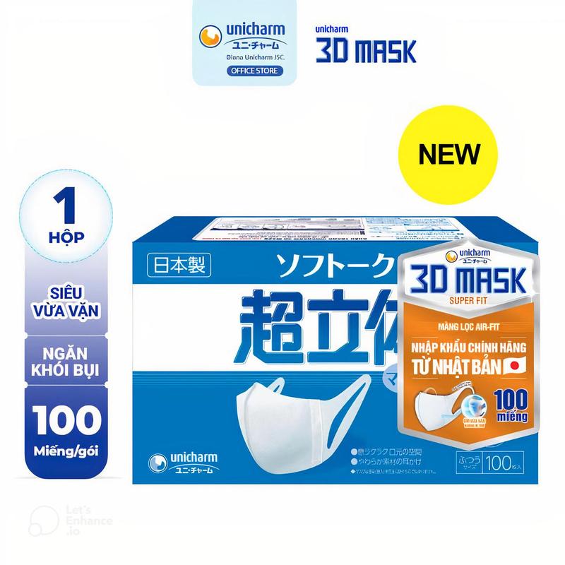 Unicharm 3D Mask Khẩu trang Super Fit 100 chiếc/hộp (size M)