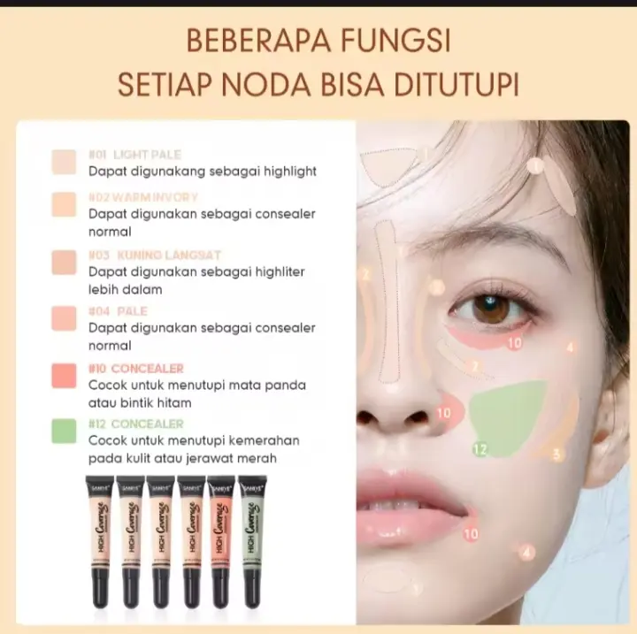 SANIYE Concealer Waterproof Wajah Full Coverage Color Corrector Merah Concealer Foundation Hitam Mencerahkan 4