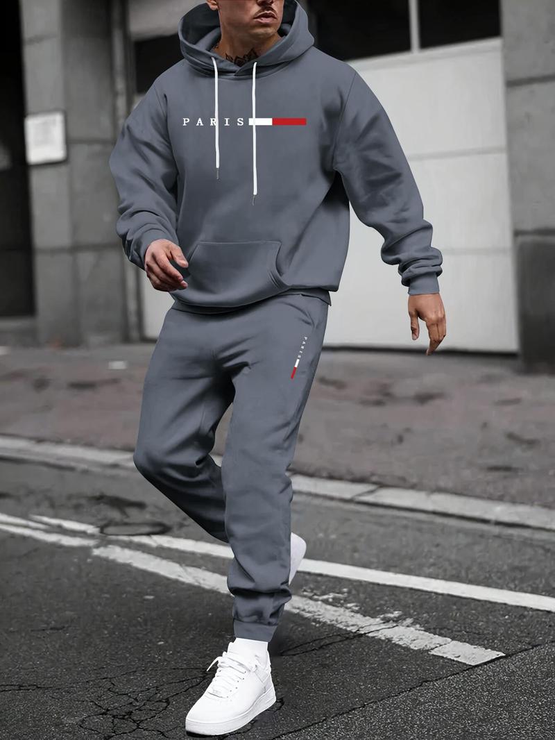 Product Introduction of Men's Letter Print Drop Shoulder Sweatshirt & Drawstring Waist Sweatpants Two-piece Set, Regular Fit Casual Fashion Cozy Breathable Two Piece Outfits for Daily Workout Running, Men's Clothes for Fall & Winter 3