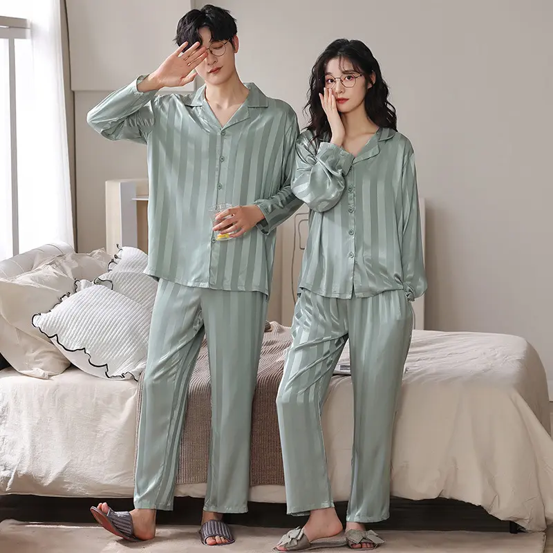 YX Laurencia Piyama Satin Powysuit Baju Tidur Wanita Dewasa Lengan Panjang Celana Panjang lembut kancing 8