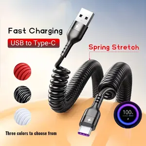 Kabel Data Charger USB Type C 40W 5A Universal Spring Spiral Pir Per Fleksibel Fast Charging 1M Retractable Coil Data Transfer High Speed TPE Flexible Anti Kusut Smartphone Power Bank Quick Charge Durable Cable