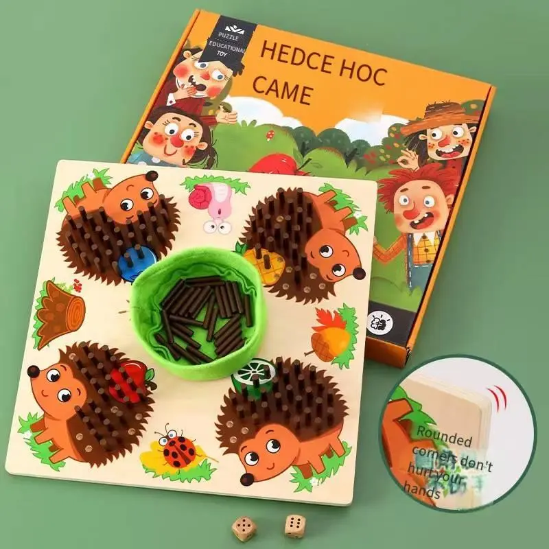 Educational Sensory Hedgehog Stick Game, 1 Count Hedgehog Plug-in Game, Wooden Fine Motor Skills Promote, Motor Skills Toy, Hedgehog Counting Game 7