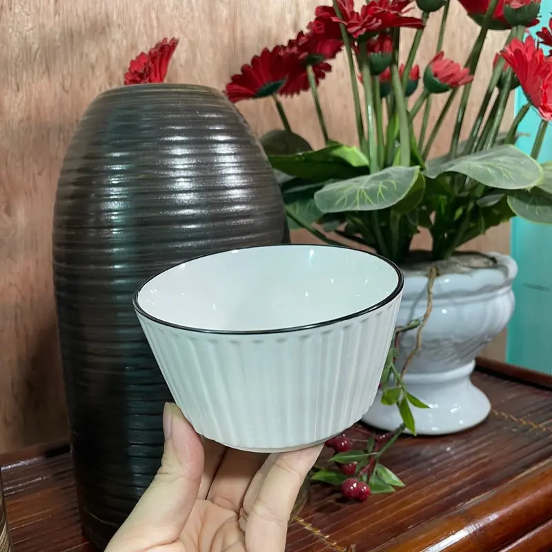 Set 10 bát cơm vuông trắng viền đen gốm  sứ 2