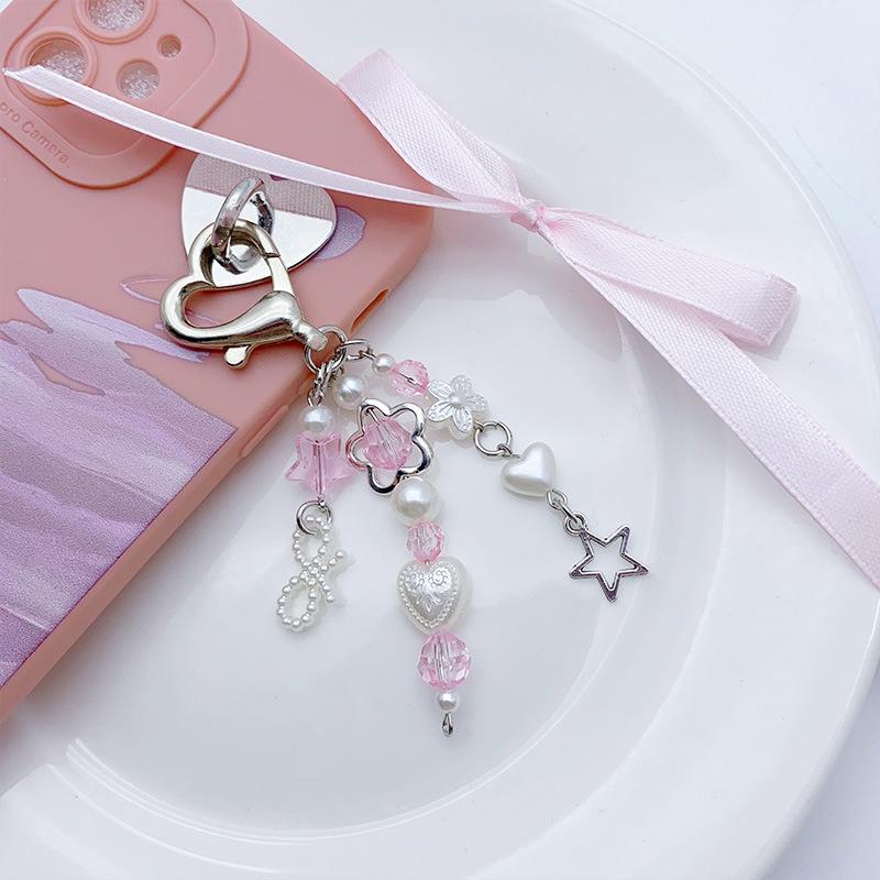 Product Introduction of Bow Phone Pendant Sweet Love Flowers Key Chain Earphone Case Hanging Rope Backpack  Bag Decor Accessories 16