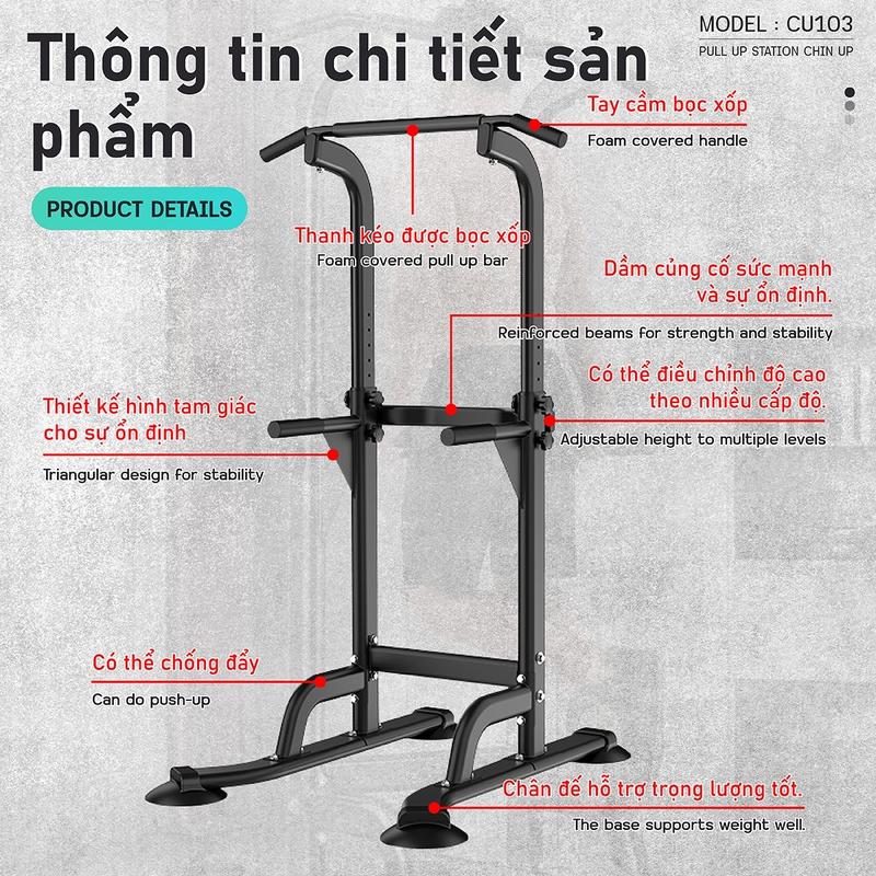 DELL-[CU-103]BG VIỆT NAM MALL-Xà đơn xà kép đa năng, cao cấp có thể điều chỉnh chiều cao Đồng xà  kép ghế  tập  tạ