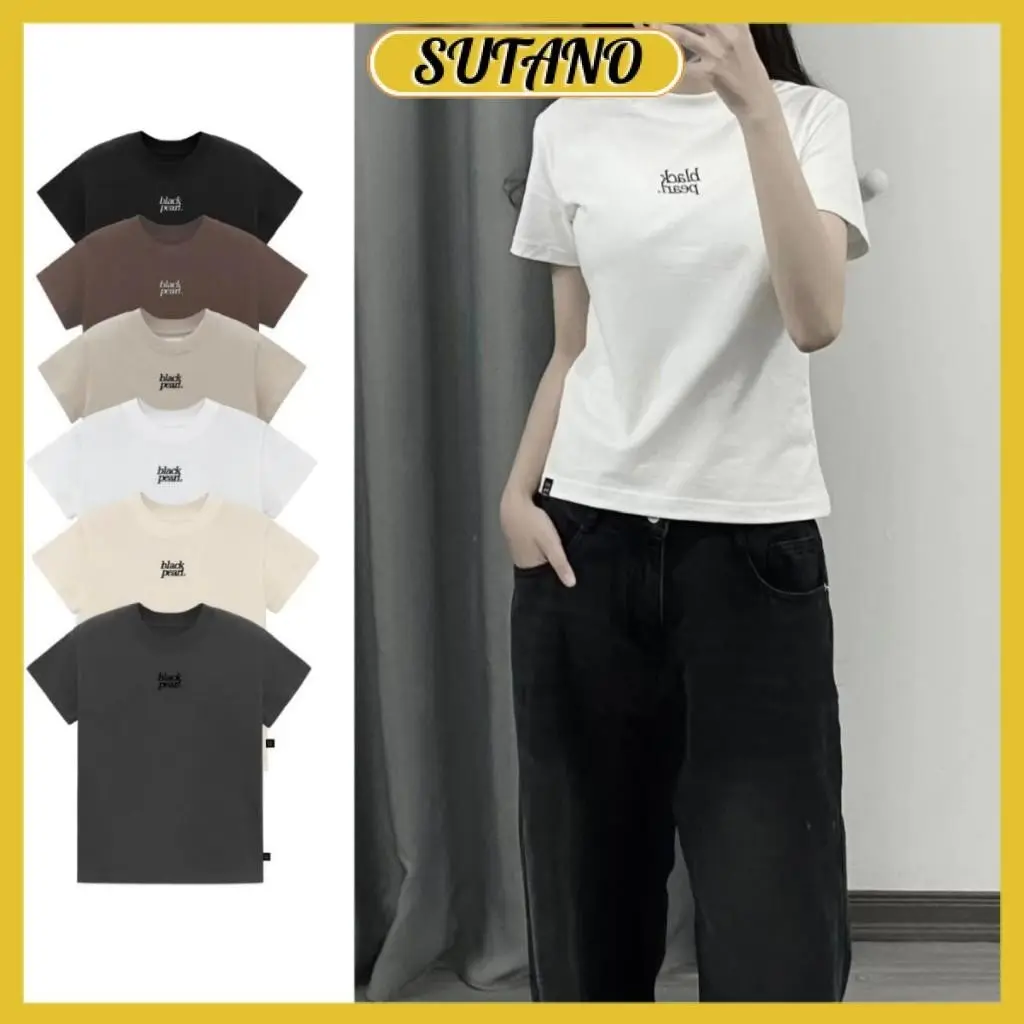 áo thun baby tee nữ áo phông nữ cổ tròn tay ngắn áo baby tee thêu hình black fearl A142 SUTANO Women Top Voan Jean