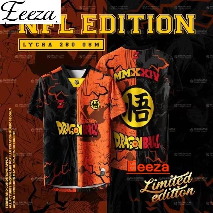 Product Introduction of Eeeza 2024 Dragon Ball Jersey NFL Edition Baju Anime Tshirt Lelaki Lengan Pendek Retro Collar Full Sublimation Microfiber Jersi Viral Unisex Streetwear 2