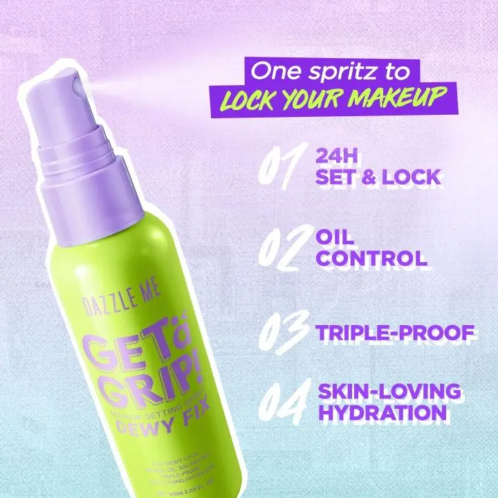 DAZZLE ME Get a Grip! Makeup Setting Spray Beauty Protecting 4 X Hydrating Makeup Mist Flawless Lightening Primer Water Tahan 24 JAM 2