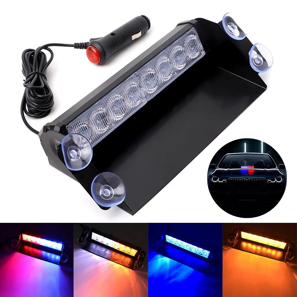 8 LED Car Strobe Flashing Light Police Lights with Suction Cup For Car 12V Emergency Signal Lamps Warning Light Auto Truck Windshield Flash Lighting #468834