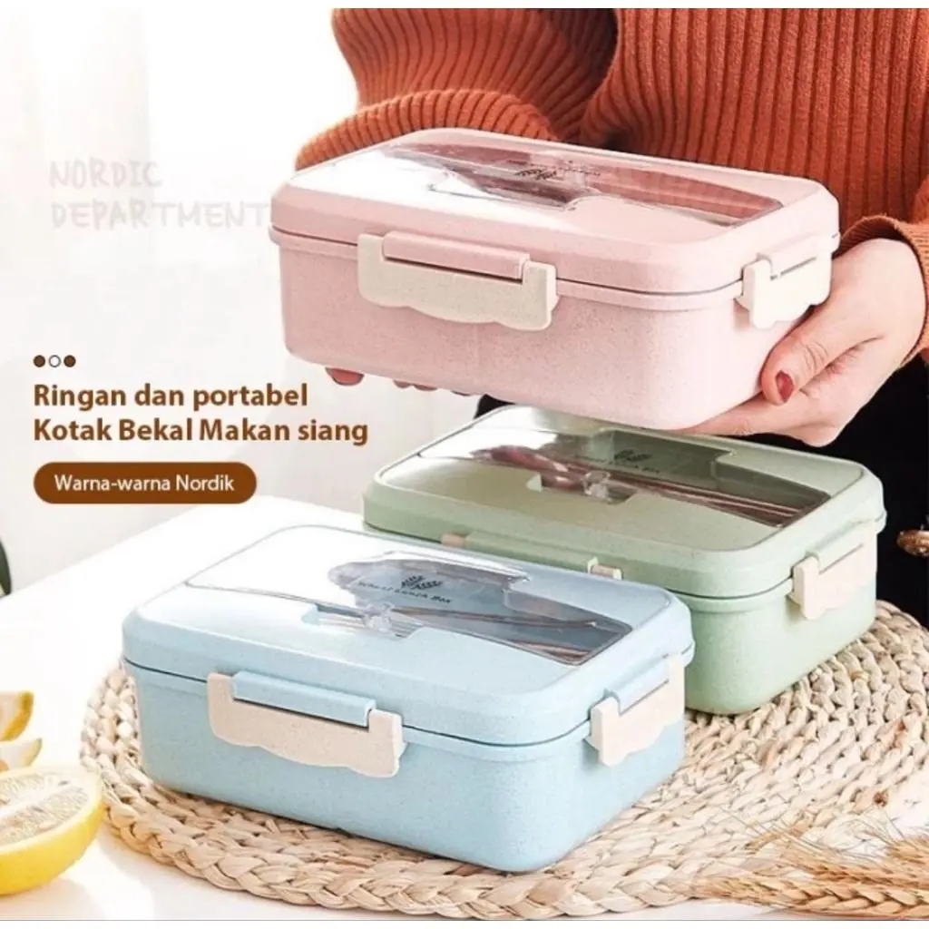 PROMO Lunch Box Kapasitas 1000 ml + Bunus Sendok Sumpit Kotak Makan Biru Hijau Pink Bekal GRATIS ONGKIR SELURUH INDONESIA