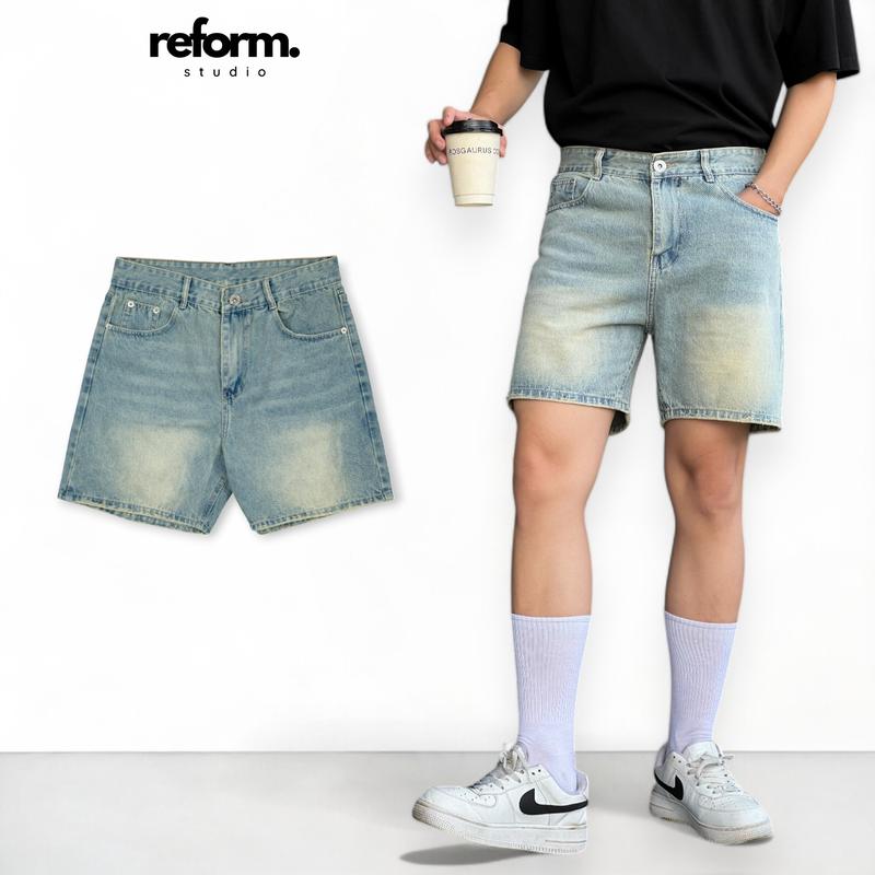 Quần Jean Short Unisex Nam Nữ, Quần Đùi Ngắn Trên Gối Màu Xanh Nhạt Reform RF-F2 Menswear Pants Có Túi