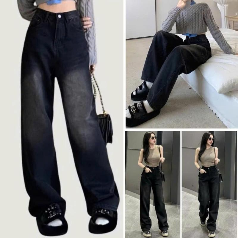 Quần jean nữ ống suông rộng màu đen trơn hot hit, quần bò trơn dáng suông vải mềm phối đồ siêu đỉnh Mã D1  Pants Women