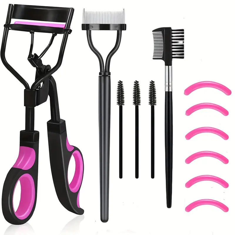 Eyelash Curler & Eyebrow Brush Kit, 1 Count Eyelash Curler & 1 Count Comb & 1 Count Double-sided Eyebrow Brush & 3 Counts Mascara Brush & 6 Counts Curler Pad 0