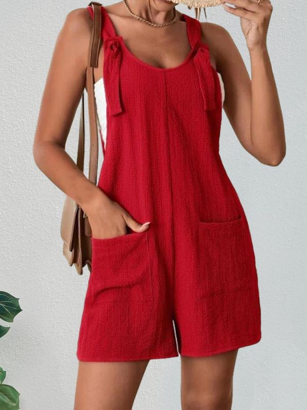 Women's Textured Adjustable Straps Pockets Overalls, Casual Solid Sleeveless Romper for Summer Outdoor Vacation Holiday, Dungarees, Womenswear, Jumpsuit 3