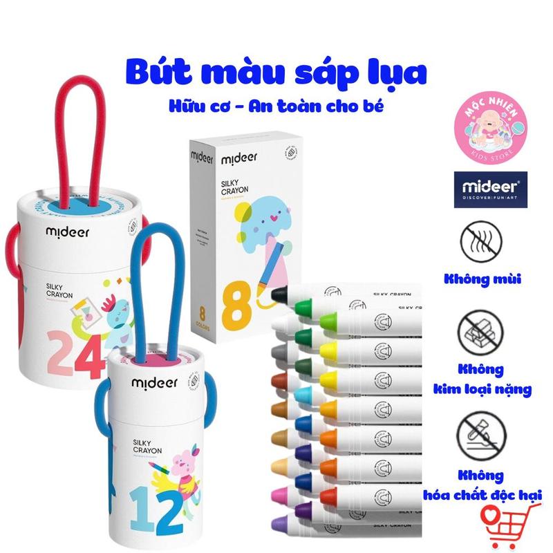 Bút màu sáp lụa hữu cơ Mideer Silky Crayon 8-12- 24 và 36 màu - Dành cho bé từ 3 tuổi
