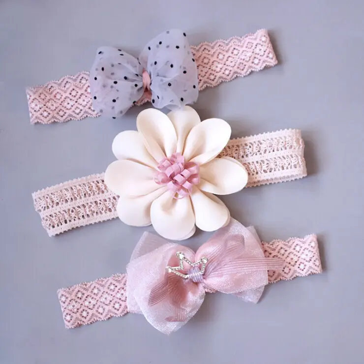 Băng đô ren cho bé gái, bộ 3 mảnh, băng đô chấm bi ngọt ngào, nơ, vương miện hoa, băng đô cài tóc, đạo cụ chụp ảnh công chúa cho trẻ sơ sinh 3