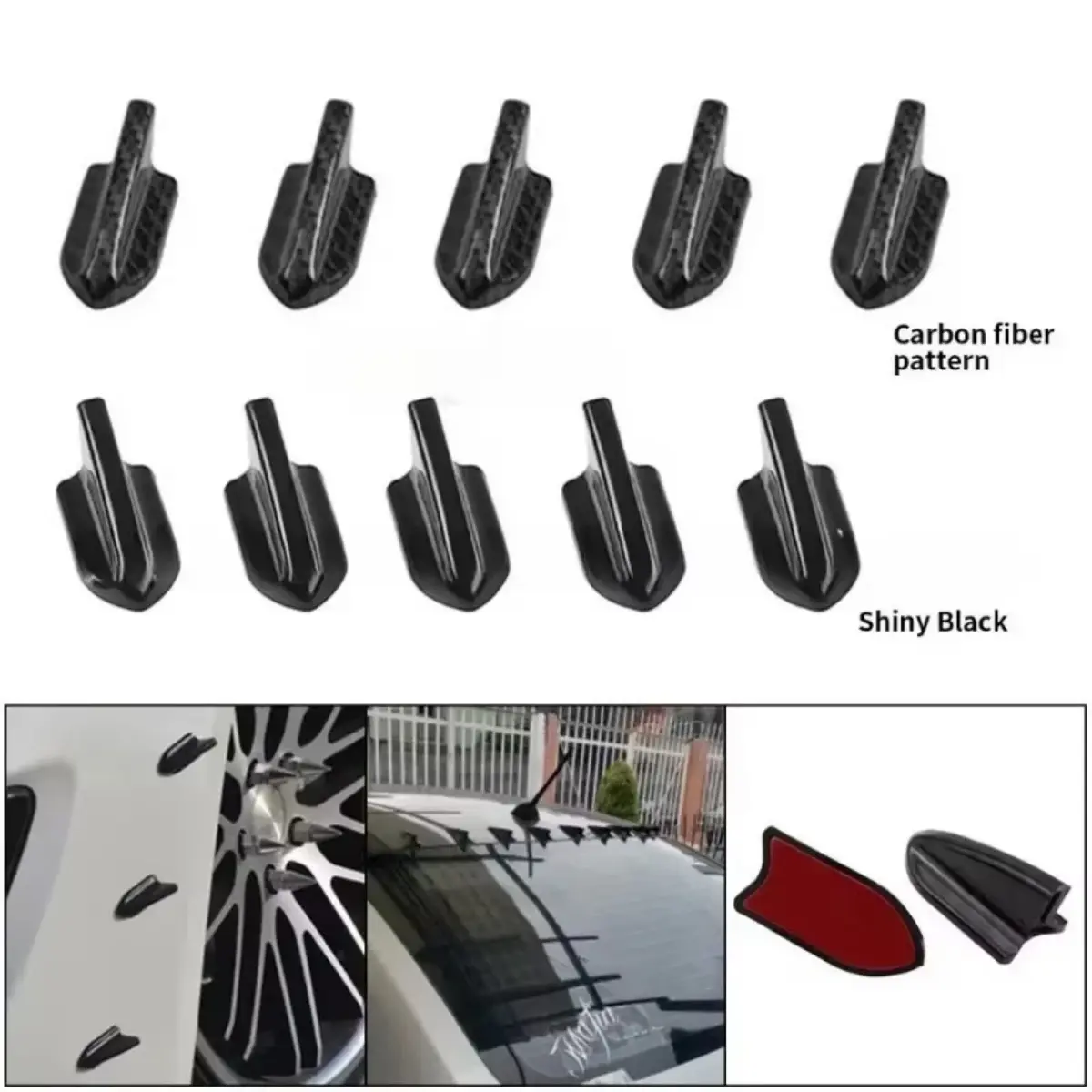 [6-Piece Set] EVO-Style Black PP Roof Shark Fin Spoiler Wing Kit - UV-Protected & Weatherproof - Essential for Car Modification - Cool Shark Antenna