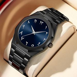 Jam Tangan Kalis Air, Gaya Minimalis, Bahan Aloi, Jam Tangan Digital, Jam Tangan Lelaki, Dail Semua Hitam  arabic dial Watches