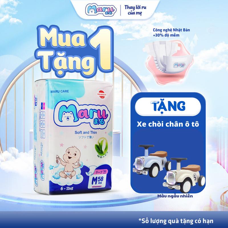 [SĂN LIVESTREAM - TẶNG XE CHÒI CHÂN Ô TÔ ]  Combo Tã Bỉm Maru công nghệ Nhật đai chun cạp cao, siêu thấm hút, siêu khô thoáng, siêu mềm mại