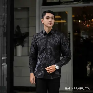 MAHKOTA ABU Baju Batik Pria Lengan Panjang Terbaru Modern Mewah Premium Anak Muda Formal Kantor Full Furing Katun