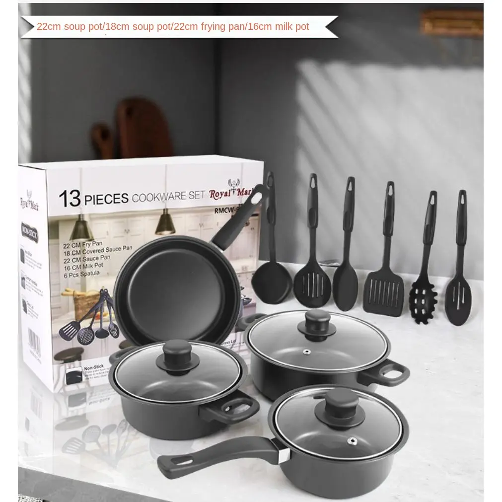 13 Piece (Pot lid included)Non-Stick Cookware Set Light Weight Easy To Operate The Lightweight Design Allows You To Move Easily