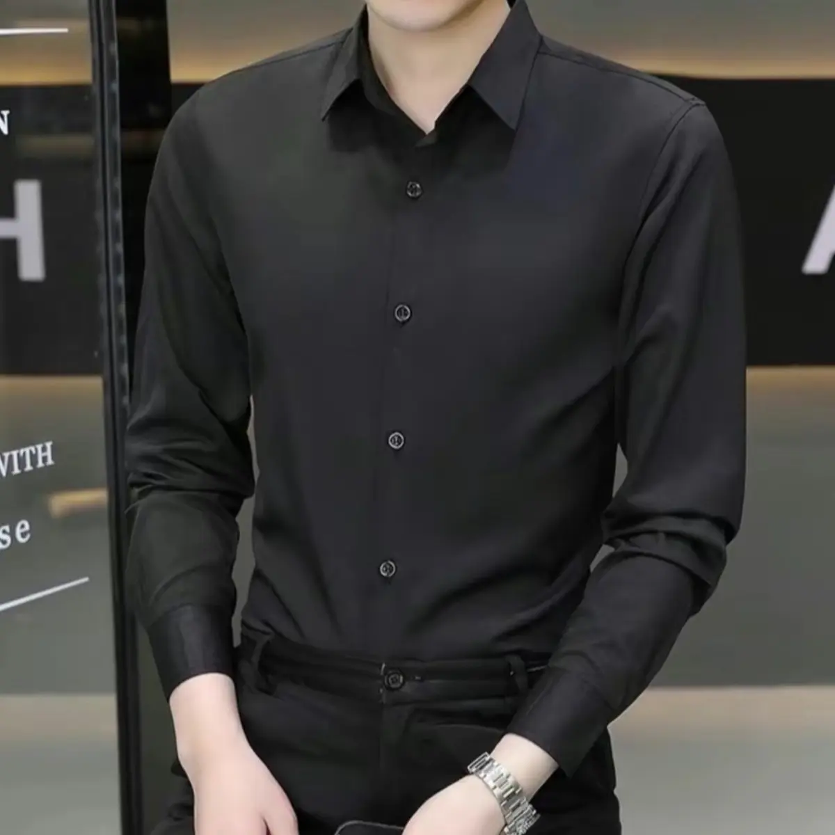Áo Sơ Mi Lụa Màu Trơn Tay Dài Chất Liệu Lụa mềm mịn form body  Menswear Nam