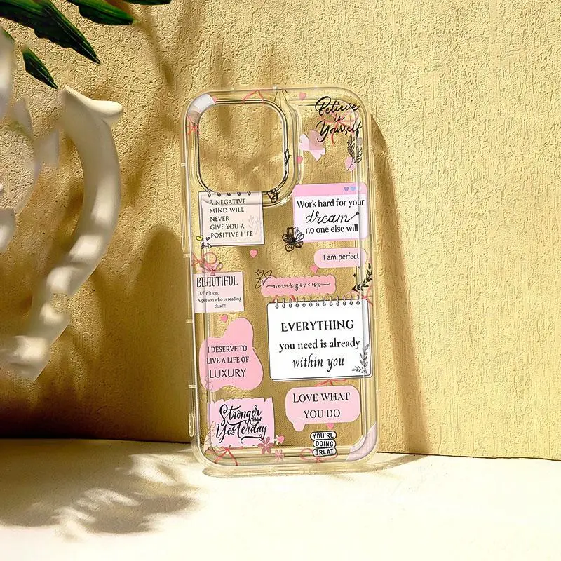 Clear Phone Case with Quotes Pattern, Anti-slip & Shockproof Phone Protective Cover, Phone Accessories Compatible with iPhone 15 14 13 12 11 Pro Max, Casing, Protector 3