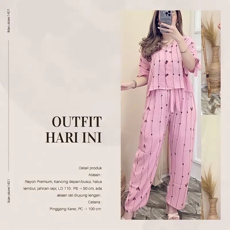 One Set Crop Top Terbaru Motif Love Setelan Celana Lengan pendek Bisa Dicuci Dengan Mesin Baju Karet Kancing Setrip 8