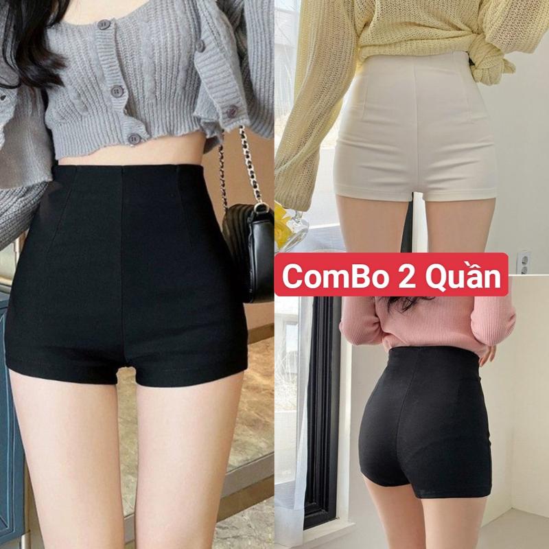 COMBO 2 Quần Short Nữ Ngắn Ôm Đùi Khóa Sau Lưng Cao Màu Đen Trắng Quần Sooc Nữ Chất Umi Cạp Cao Co Giãn 4 Chiều Mặc Đi Biển Ở Nhà Tập Gym Women Nhung Jean quan om body