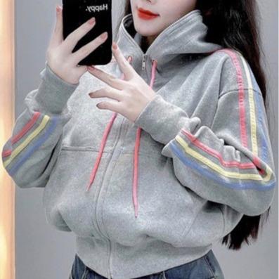 Áo Khoác Nỉ Cổ Cao CÓ NÓN 3 Sọc Viền Màu CẦU VÒNG ( CÓ TÚI TRONG ) | BigBuy360 - bigbuy360.vn