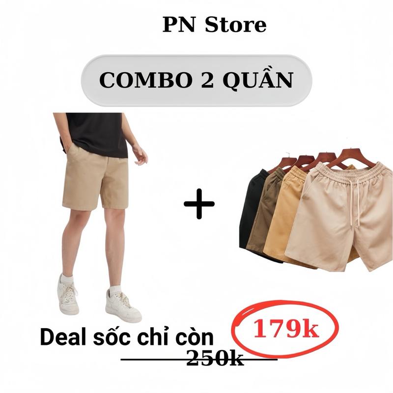 Combo2 quần short kaki PN.store fom chên gối trẻ chung vải kaki k giãn Menswear Nam Có Túi Tre