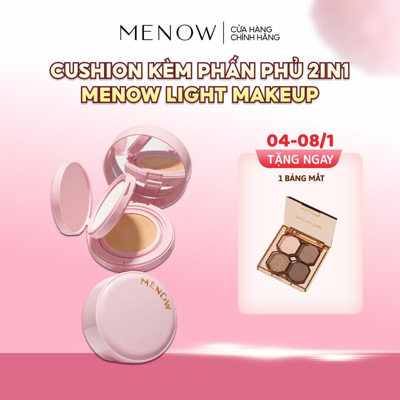 [Mua 1 Tặng 1] Cushion kèm phấn phủ 2in1 Menow Light Makeup Cushion Powder Cream Pink Series 17gr [TẶNG BẢNG MẮT] [MEO]