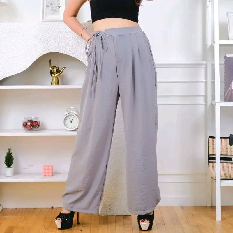 Celana Kulot terbaru 2025 Cringkle Tali Samping highwaist Cewek Airflow Crinkle ada Kantong dan Karet pinggang. Panjang Wanita