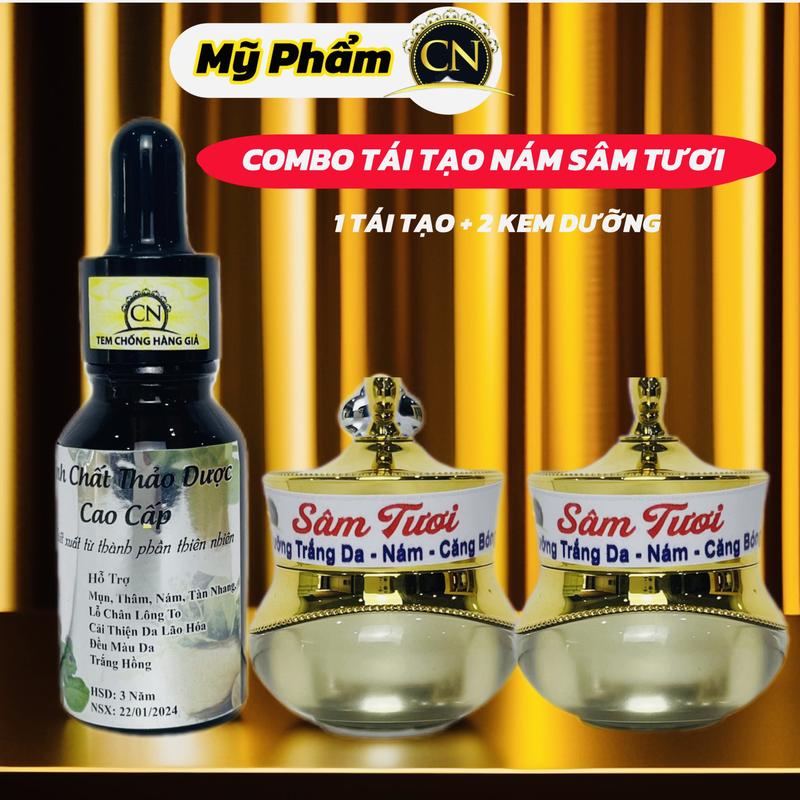 ( MỸ PHẨM CN ) COMBO TÁI TẠO NÁM SÂM TƯƠI   Hỗ Trợ Mờ Thâm ,Nám - Tàn Nhang. Nám mảng, Nám  lâu năm, Nám sau sanh ,Sạch Mụn, Mờ Thâm Mụn, Skincare, chăm sóc da, Làm trắng da ,sản phẩm đặc trị mụn ,peel  da, trị nám ,kem  mụn kem trị mụn  hằng du mục