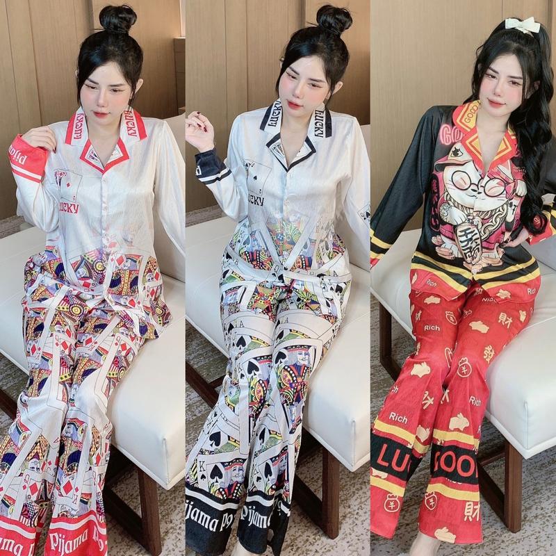  Đồ bộ tay dài lụa xước thiết kế mới dể thương  đồ bộ nữ mặc nhà thoải mái  pijama nữ lụa mịn mát  size dưới 60kg  đồ bộ pizama tay dài  đồ bộ tết 