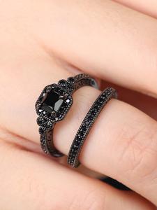Set de 2 piezas de Anillos Elegantes para Mujer con Decoración de Pedrería, Accesorios Casuales Versátiles, Joyería Urbana