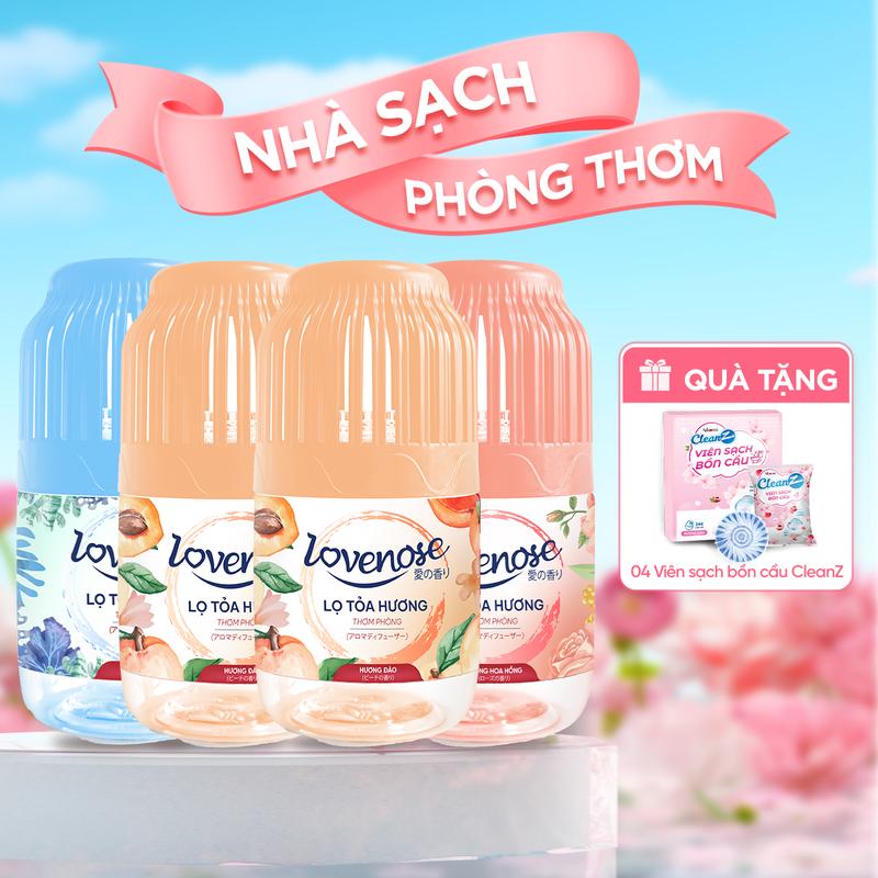   ĐA KHO  Combo 4 Lọ Tỏa Hương Lovenose Công Thức Mới Thơm 360 độ Kèm 04 Viên Sạch Bồn Cầu CleanZ; Dầu Thơm Phòng Dầu Thơm nước thơm tinh dầu 