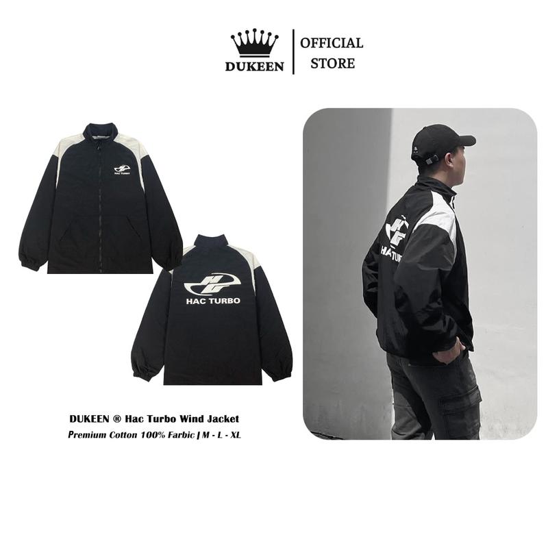 Áo Khoác Gió Nhăn Local Brand Sporty HacTurbo Dukeen Vải Gió Dù Nhăn 2 Lớp Oversize Nam Nữ Form Rộng A035   Menswear Jacket Đen