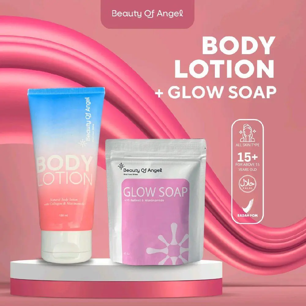 BUNDLING BODY LOTION & GLOW SOAP Beauty Of Angel With Retinol & Niacinamide By Dr Richard Lee sabun pencerah wajah dan badan untuk memudarkan flek hitam kerutan jerawat dan mencegah penuaan dini BPOM Perawatan Tubuh Mencerahkan Wangi Pemutih Seluruh Badan